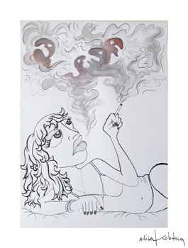 Ink design of a teenage girl smoking